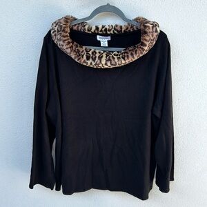 Hampshire Studio Plus Black Shirt with Faux Leopard Cowl Neck Size 3X